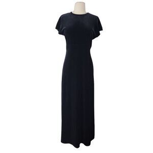 Vtg Casual Corner Black Velvet Midi Maxi Dress Sz S Classic Modest Minimalist